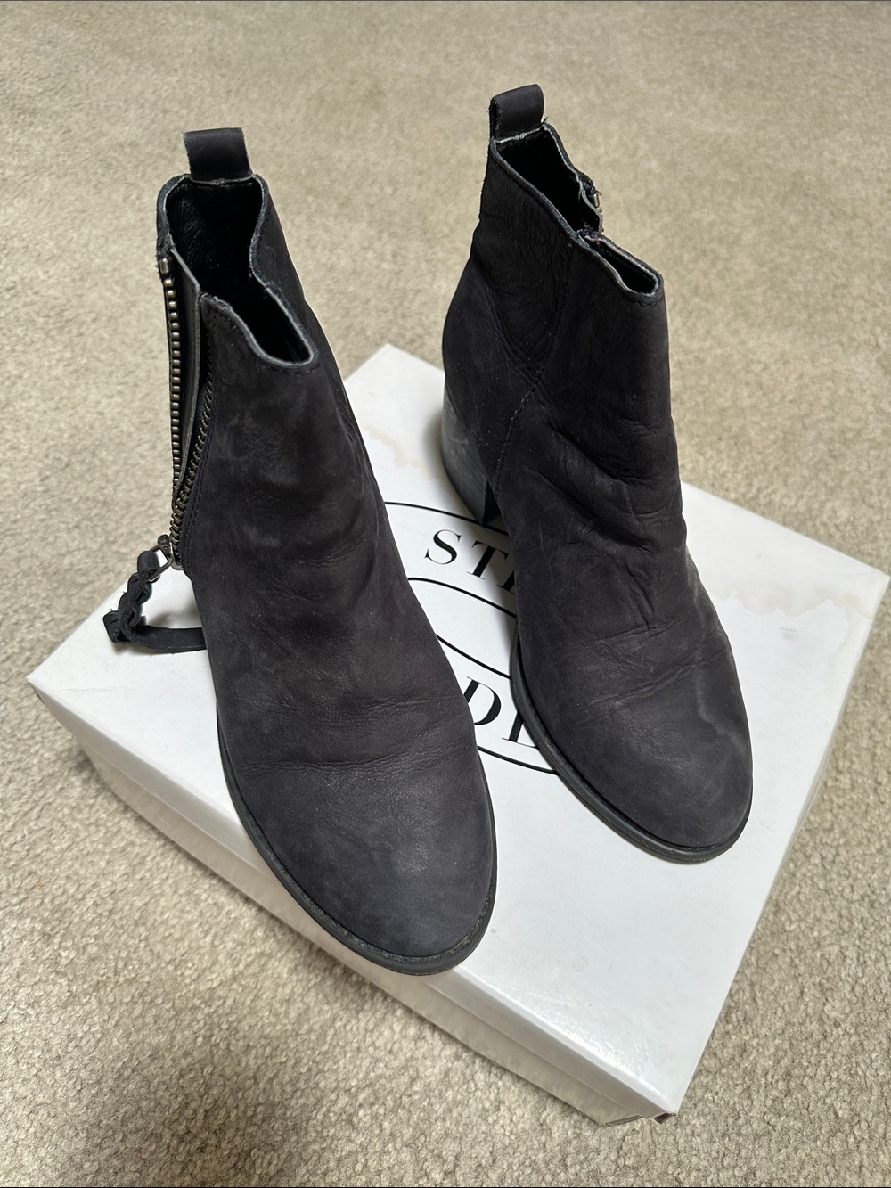 Steve Madden Black Suede Zip-Back Ankle Booties